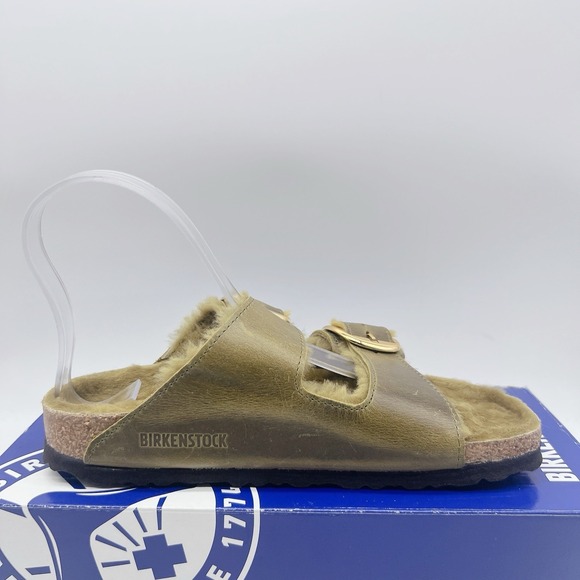 Birkenstock Arizona Big Buckle Shearling Olive Green Sandals Oil Leather EU 37 - Picture 9 of 13